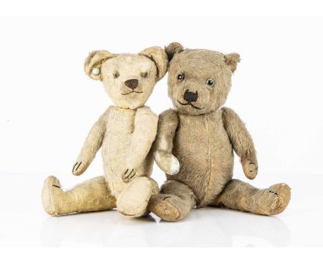 Two 1930's British Teddy Bears,  a Chad Valley with blonde mohair, celluloid covered button to ear, black stitched nose, mout