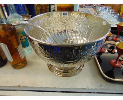A Silver plated punch bowl and a ladle