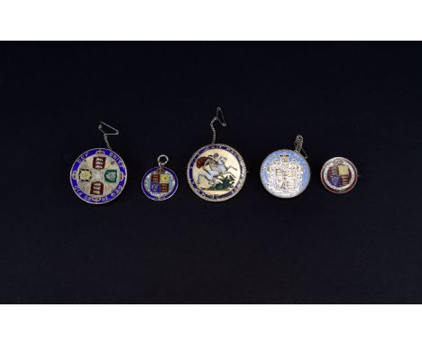 A Collection of Georgian and Victorian Enamel on Silver Coins. Comprises 1/ George III Crown. Date 1819. 2/ Bun Head Victoria