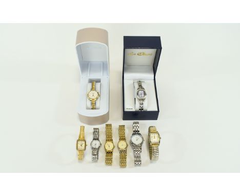 A Collection of Ladies Fashion Wrist Watches. Various Makes and Styles ( 8 ) Watches In Total. Includes 1/ Sekonda ( 3 ) 2/ T