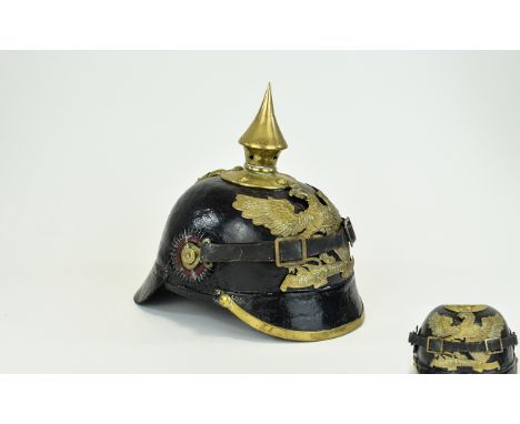 German - Prussian Late 19th Century Period Baden - Picklehaube Spiked Imperial Guards Helmet, Complete with Mounts and Fittin