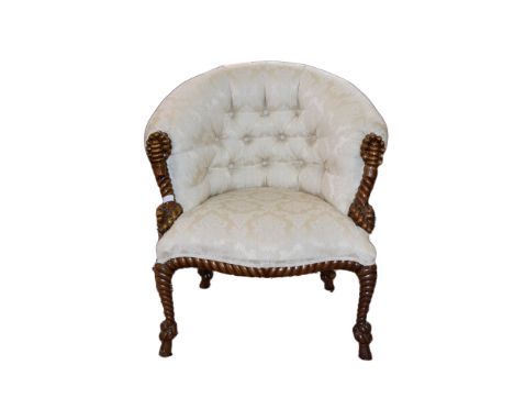 Modern Upholstered Tub Chair, Button Back, Rope Twist Frame. 
