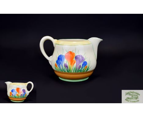 Clarice Cliff Hand painted Jug 'Crocus' Pattern Date 1929 full mark to underside of jug. Excellent condition, 4.75 inches in 