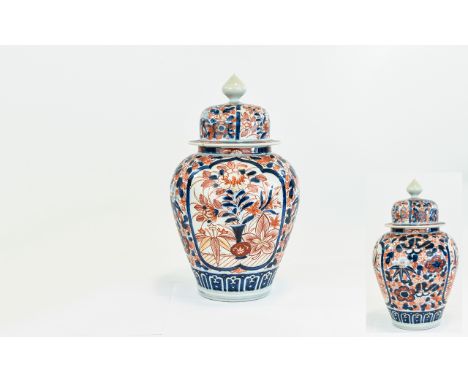 Japanese - Impressive Hand Painted 19th Century Imari Lidded Jar with Flame Shaped Finial to Cover, The Body with Elaborate T