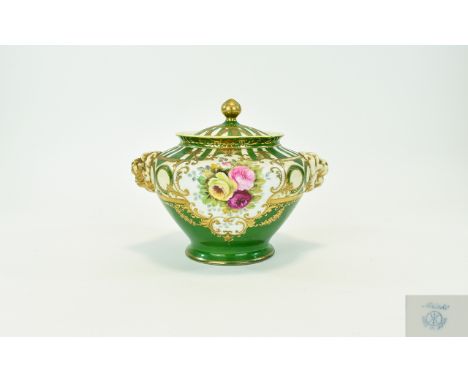 Noritake Hand Decorated and Painted Lidded Masked Handle Jar, with Regency Decoration and Floral Still Life to Central Panel.
