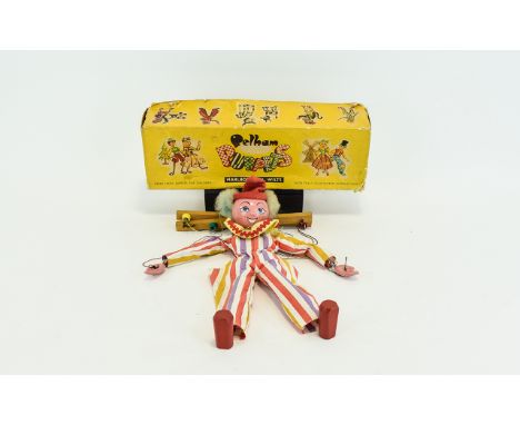 Pelham Handmade Puppet. S.S. Clown, with Box. c.1970. Good Condition. 12 Inches Tall. 