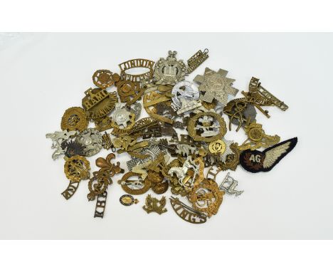 A Good Collection of English and American Regimental Military Cap Badges - Over 65 Badges In Total. Comprises South Lancashir