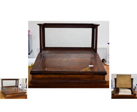 Antique - Post Office Oak Counter Top / Desk Cabinet. With Glass Panel & Frosty Back Drop. 18.5 Inches High, 25 Inches Wide &