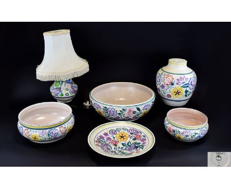 A Good Collection of Large Poole Pottery Items From The 1960's ( 6 ) Pieces In Total. Comprises Large Bowls ( 4 ) and Large L