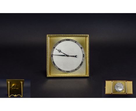 Goldsmiths and Silversmiths Company Ltd Superior Quality Art Deco Period Travelling Gilt Brass Strut Clock with 8 day movemen