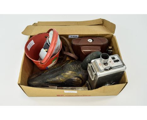 Small Mixed Lot Comprising Kodak Brownie 8mm Movie Camera, Agfa 35mm Camera With Leather Case, Flashbulb, Decoy Duck, Mid 20t