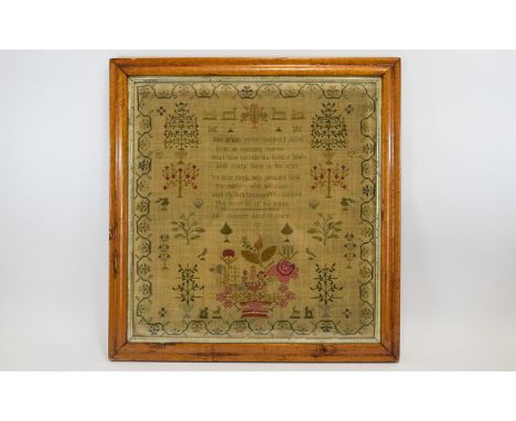 Early 19th Century Impressive Framed Sampler by Alice Branson - Age 12 Years Old. Cross Stitch on Linen, Mounted and Framed B
