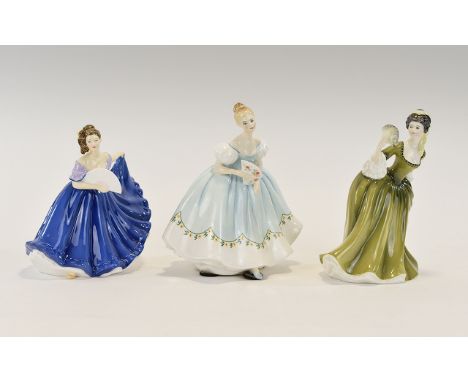 Royal Doulton Figures ( 3 ) In Total. Comprises 1/ Elaine - Pretty Ladies. HN4718. 2/ First Dance HN2803. Designer M. Davies.