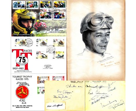 Piero Taruffi, Werner Hass, Freddie Frith, and other motorcycle racing autographs,including World Champions Eric Oliver, Enri