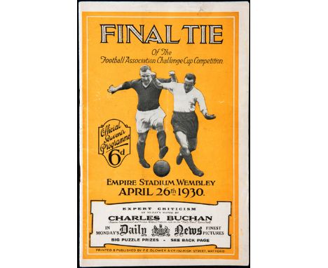 F.A. Cup Final programme Arsenal v Huddersfield Town 26th April 1930overall in good condition, light vertical fold