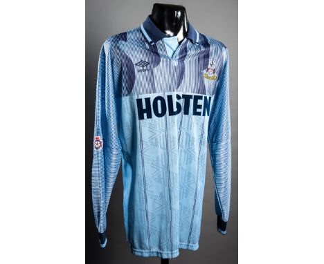 A light blue Tottenham Hotspur No.13 substitute's away jersey season 1991-92,long-sleeved, Football League sleeve patches