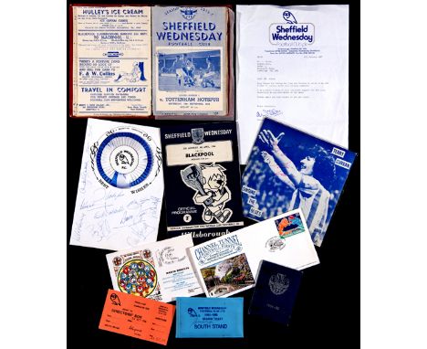 Sheffield Wednesday memorabilia,programmes including a couple of volumes in the 1950s, autographs, commemorative postal cover