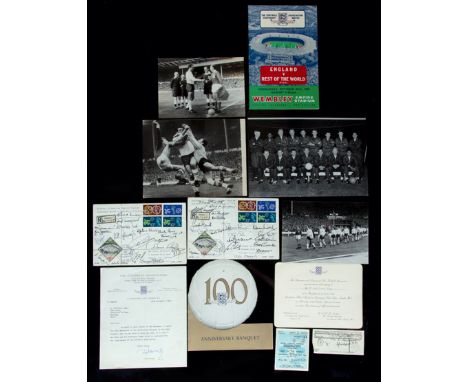 Good collection of 1963 Football Association Centenary Match memorabilia including autographs,comprising a pair of postal cov