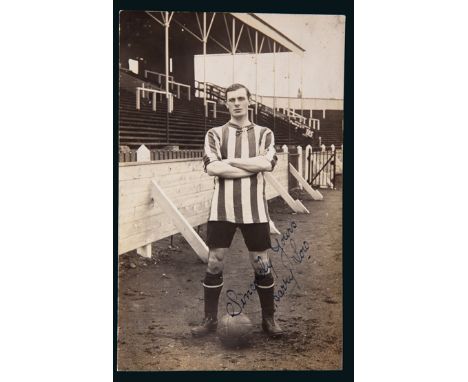 Portrait postcard signed by Harry Low the Sunderland footballer between 1907 and 1915,signed in ink "sincerely yours", and al