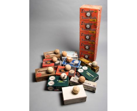 A collection of boxed tennis balls,Dunlop Fort 6/6 (used) 1935; Paradin Vanessa 6/6 (used) 1939; Spalding 5/6 (mint) 1941; Sl