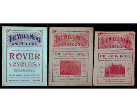 Three Aston Villa programmes,v Everton 26th January 1907,  Burnley 21st March 1914 and reserves v Shrewsbury Town 1st Novembe