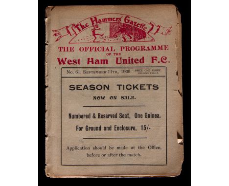 An early "Hammers' Gazette" West Ham United programme season 1909-10,issue No.61, first-team Southern League First Division f