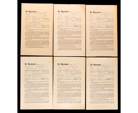 A group of six playing agreements for Manchester United footballers from the Busby Babes era between 1955 and 1956,each agree