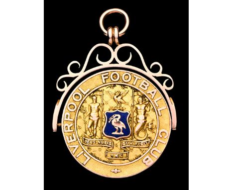 A 1900-01 Football League Division One Championship medal awarded to Billy Dunlop of Liverpool FC,,in 15ct. gold & enamel, th