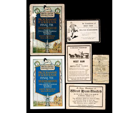 West Ham United 1923 F.A. Cup Final memorabilia,comprising an original programme and ticket, both in poor condition, so accom