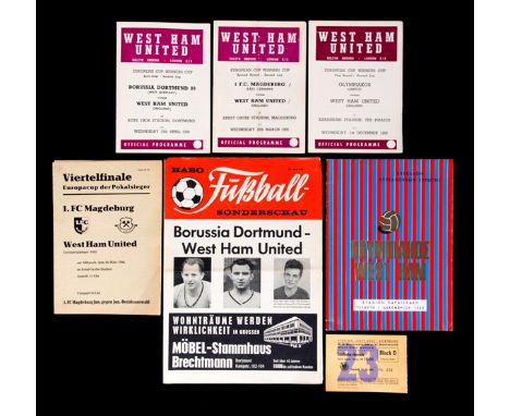 West Ham United programmes from the 1965-66 European Cup Winners' Cup campaign,homes & aways for Olympiakos, Magdeburg & Boru
