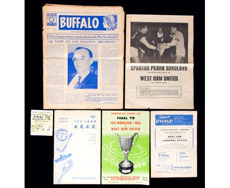 West Ham United away programmes from the victorious 1964-65 European Cup Winners' Cup campaign,two versions for KAA Gent (one