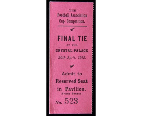 F.A. Cup final ticket counterfoil stub Barnsley v West Bromwich Albion played at the Crystal Palace 20th April 1912,for admit