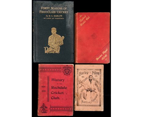 A collection of books relating to Lancashire cricket,including  R Gordon Barlow's Batting and Bowling with hints on Fielding 