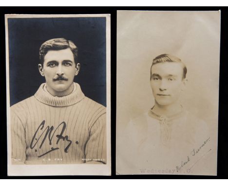 Signed portrait postcards of the Edwardian footballers C.B. Fry (Corinthian, Southampton & Portsmouth) and Robert Turner (Wed