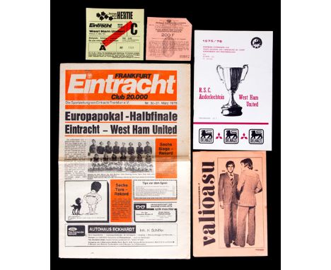 A collection of West Ham United overseas match programmes,friendly v VfB Stuttgart 3.8.65; from the 1975-76 ECWC campaign v L
