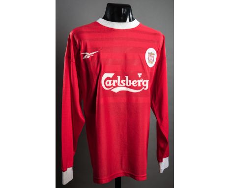 The red Liverpool No.28 jersey worn by Steven Gerrard on his first full competitive start for the club in the UEFA Cup 3rd Ro