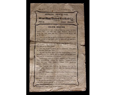 West Ham United programme from the first season in the Football League 1919-20,Second Division fixture v Coventry City 13th D