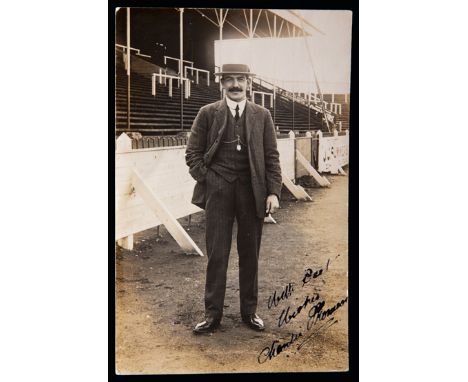 Portrait postcard signed by Charlie Thomson the Sunderland footballer between 1908 and 1919,signed in ink "with best wishes"