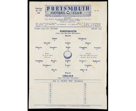 A rare single sheet programme from the 1st season of the League Cup for the match between Portsmouth and Chelsea at Fratton P