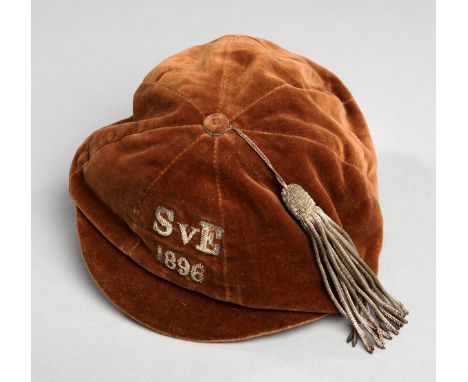 Thomas Low's brown Scotland v England Junior International Cap 1896,inscribed S v E, 1896This game was played at Perry Bar, B