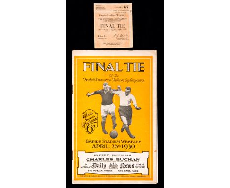 F.A. Cup Final programme and ticket stub Arsenal v Huddersfield Town 26th April 1930,programme with light vertical fold but o