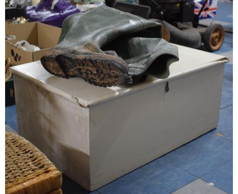 A White Painted Pine Tool Box Together with a Pair of Size 12 Fisherman's Waders 