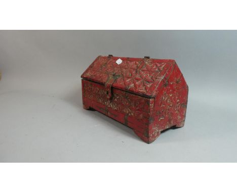 A North Indian Carved Wooden Box of Architectural Form, 27.5cm Wide 