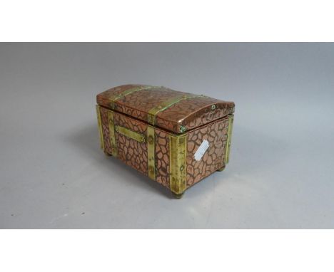 An Early 20th Century Crossbanded Copper Tea Caddy in the Form of a Chest, 15.5cm Wide 