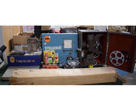 A Collection of 8mm Cine Equipment to Include Bell and Howell 606 Projector, Screen, Editor, Splicer, Title Set Together with