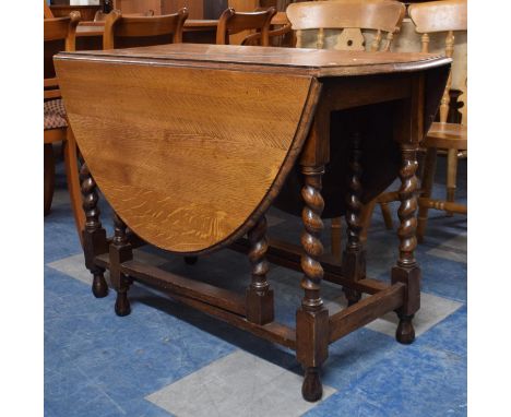 A Mid 20th Century Oak Drop Leaf Barley Twist Gate Legged Dining Table, 103cm Wide 