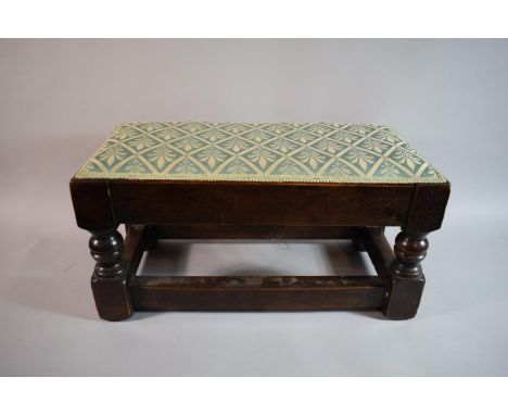 A Mid 20th Century Oak Framed Upholstered Stool, 54cm Wide 