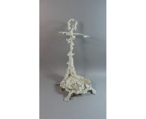 A Reproduction Cast Metal Stick Stand of Rustic Form with Seated Dog Motif, 58cm High 