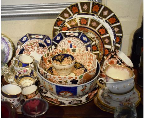 A Tray Containing Various Imari Pattern China to Include Royal Crown Derby Plates, Worcester Coffee Cans and Saucers, Various