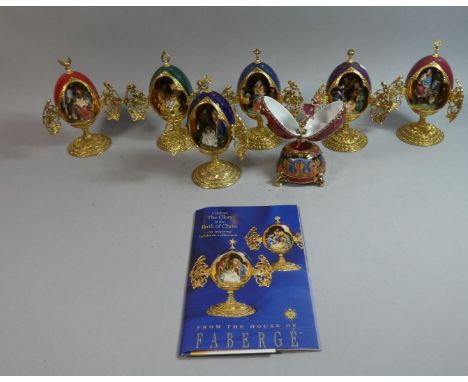 A Set of Six Franklin Mint Faberge Style Russian Eggs Celebrating the Christmas Story, Complete with Certificates and Promoti